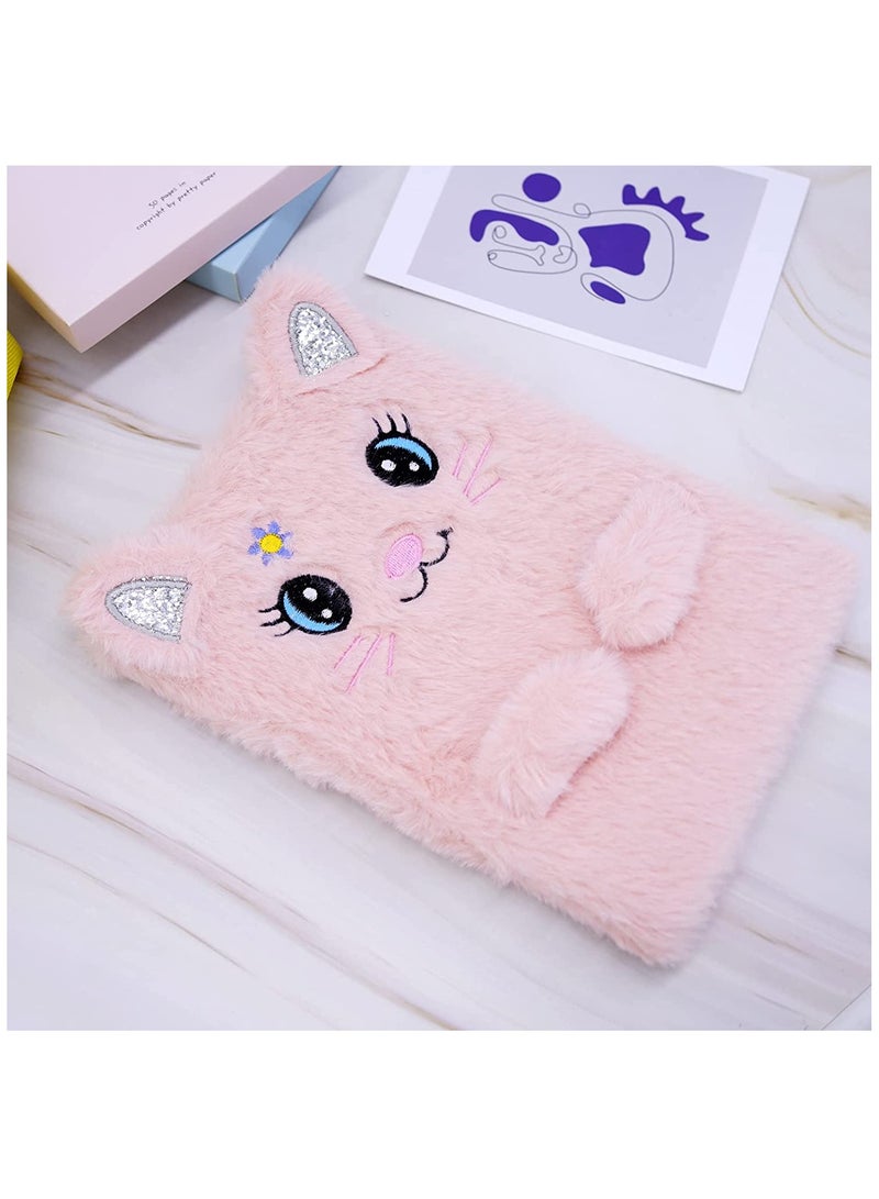 KASTWAVE دفتر يوميات قطة من القطيفة، مجموعة يوميات قطة وردية رقيقة لطيفة للأطفال والفتيات، يوميات سرية للكتابة والرسم، لوازم مكتبية، 160 صفحة - Image 5