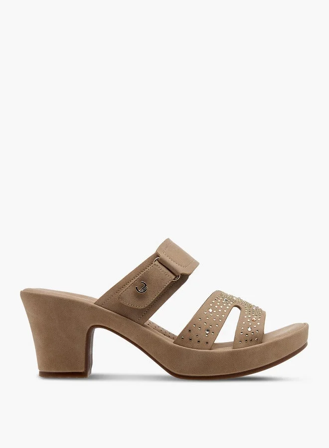 Women's Embellished Slip-On Cross Strap Sandals with Block Heels