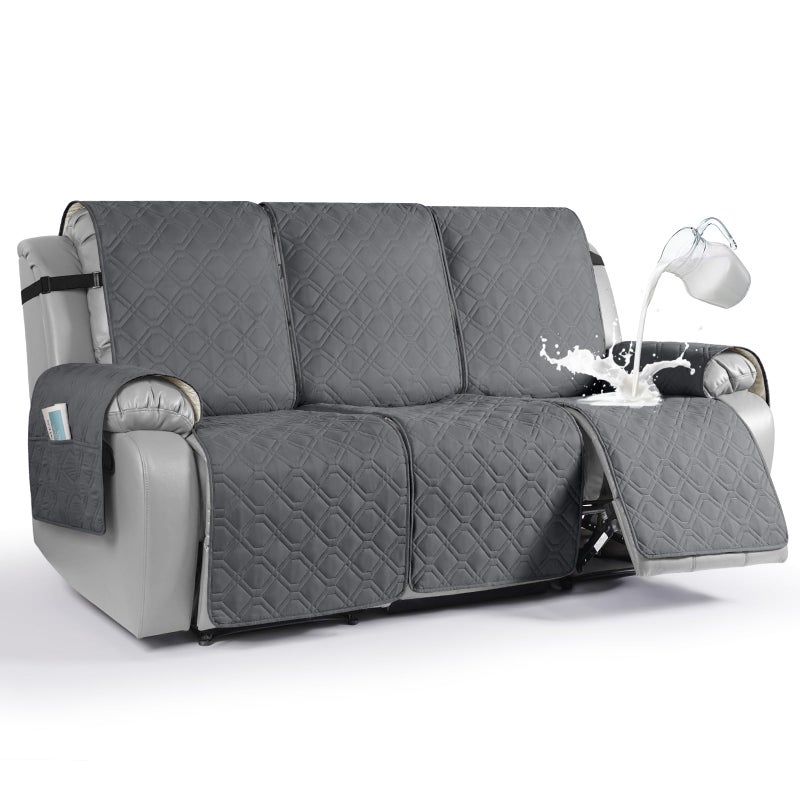 VANSOFY Waterproof Recliner Couch Covers Sofa Covers 1Piece Washable Reclining Sofa Cover NonSlip Furniture Protector with Elastic Straps Pocket for Dogs PetsDark Gray3 Seater