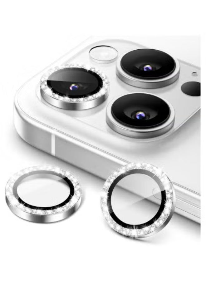 JAJEEK Camera Lens Protector for iPhone 16 Pro 6.3-Inch & iPhone 16 Pro Max 6.9-Inch – Bling Glitter 9H Tempered Glass with Metal Ring Cover, HD Clear Protection, Scratch-Resistant & Durable Lens Guard, 1 Set (Silver) - Image 1