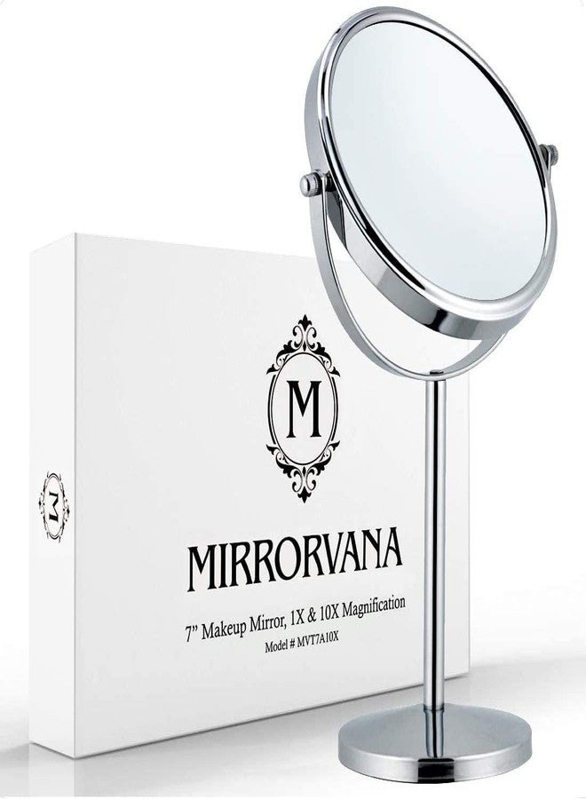 Mirrorvana 10X Magnifying Makeup Mirror on Round Stand for Tabletop, Bedroom Vanity Desk and Bathroom Counter - Free Standing Double Sided 10X/1X Magnification Mirror - 7" Wide and 14" Tall (Chrome) - Image 1