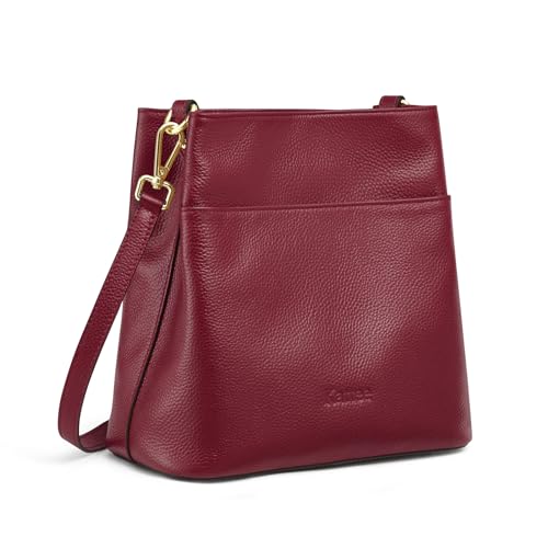 Kattee Leather Handbags for Women, Soft Shoulder Tote Bucket Bags Crossbody Purses with 2 Straps Red - Image 1