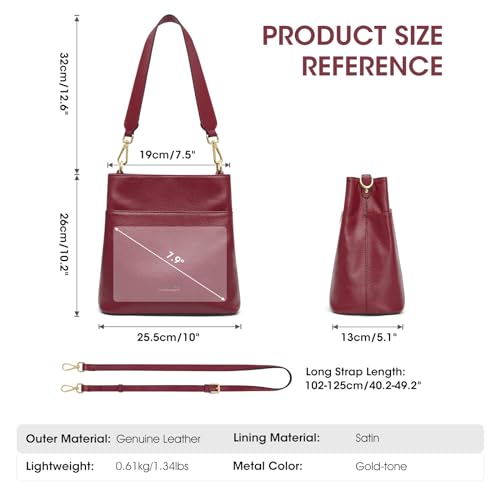 Kattee Leather Handbags for Women, Soft Shoulder Tote Bucket Bags Crossbody Purses with 2 Straps Red - Image 4