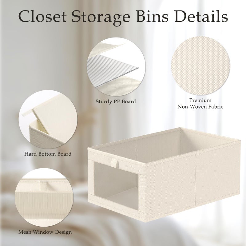 Criusia Closet Organizers and Storage, 4 Pack Linen Closet Baskets with Mesh Window for Organization, Foldable Closet Organizer for Clothing, Towels, Toys, Nursery, Books, Shelves, Beige - Image 4