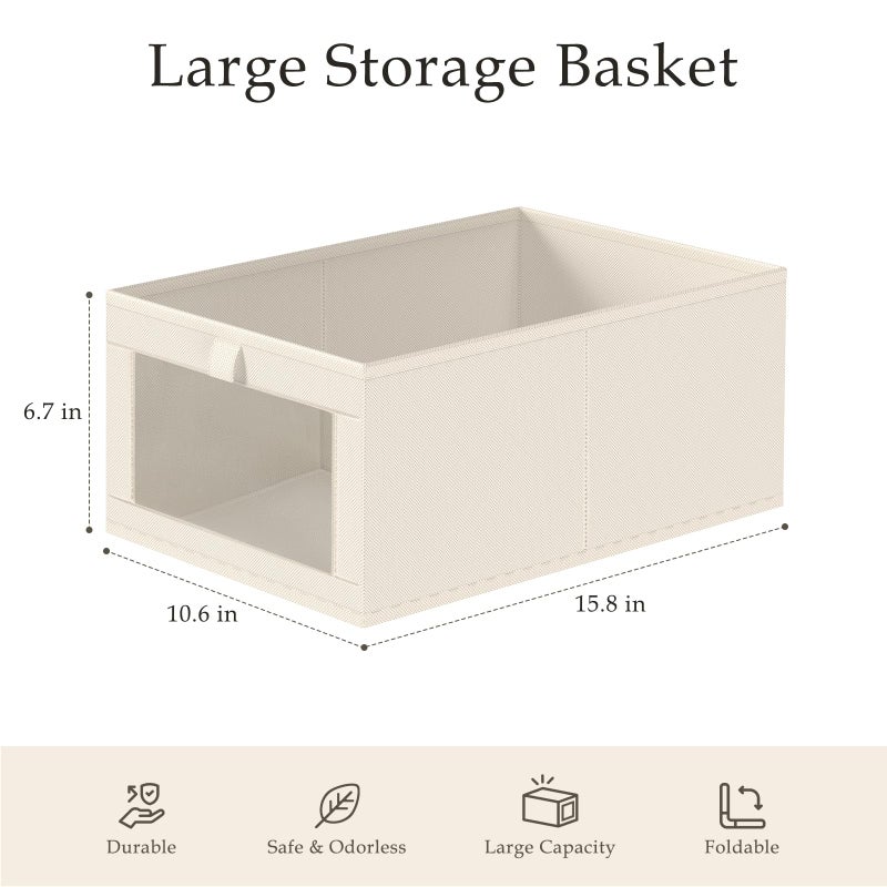 Criusia Closet Organizers and Storage, 4 Pack Linen Closet Baskets with Mesh Window for Organization, Foldable Closet Organizer for Clothing, Towels, Toys, Nursery, Books, Shelves, Beige - Image 3