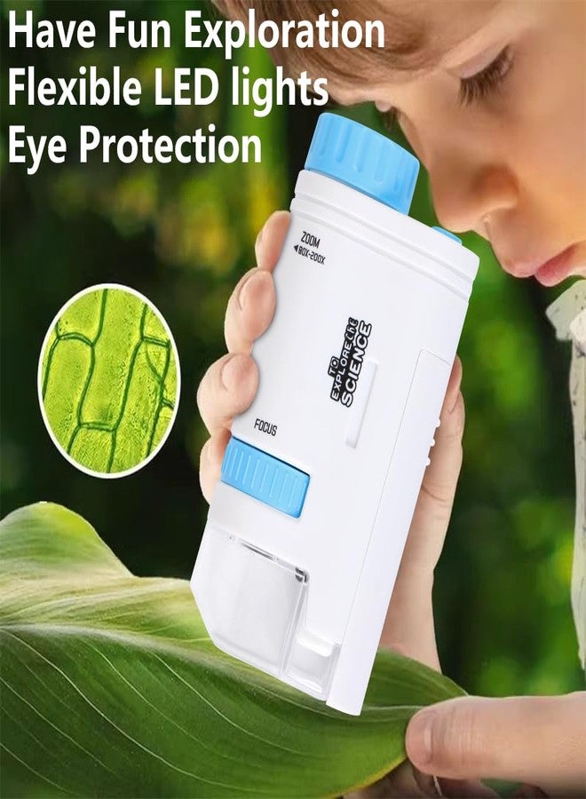 Aunifun Microscope Pocket Handheld Miniscope 80X-200X Portable Microscope with LED Light for Learning Education Exploring (Blue) - Image 4