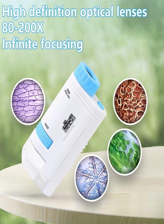 Aunifun Microscope Pocket Handheld Miniscope 80X-200X Portable Microscope with LED Light for Learning Education Exploring (Blue) - Image 3
