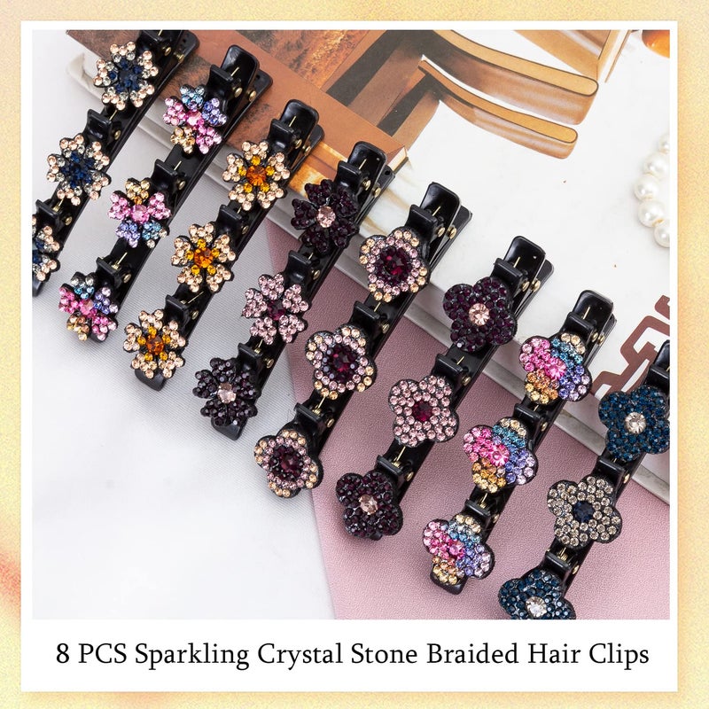 FDBJulyy Sparkling Crystal Stone Braided Hair Clover Clips for Thick Thin Hair, Girls/Women Hair Accessories for Styling Sectioning, Large, 8 Pcs - Image 2