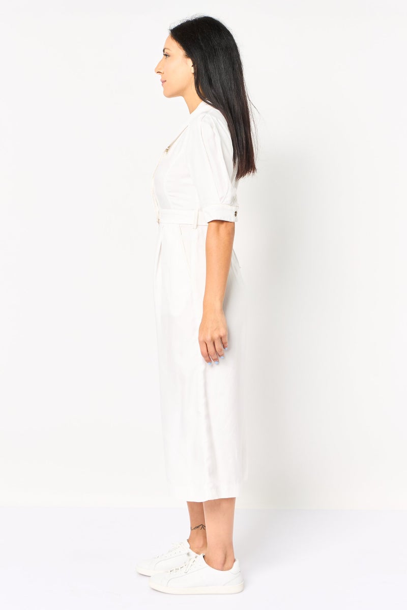 VERO MODA جمبسوت نسائي بأكمام كوع سادة، أبيض - Image 3