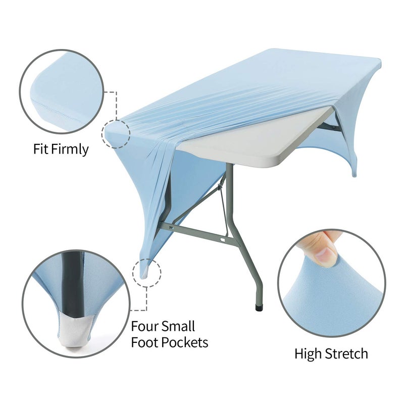 Peomeise 6FT Spandex Table Cover Rectangular Stretch Spandex Tablecloth (Blue Mist 6FT) - Image 3