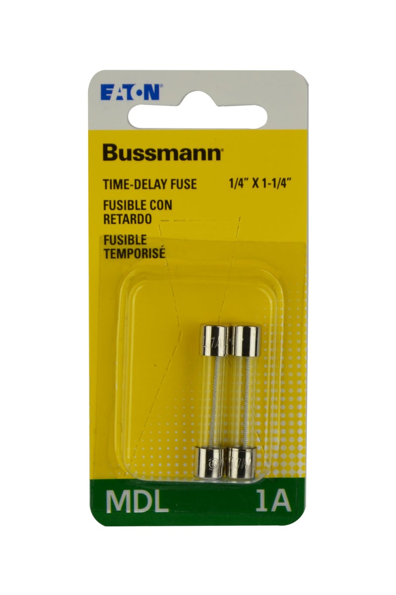 Bussmann BP/MDL-1 1 Amp Time Delay Glass Tube Fuse, 250Vac UL Listed Carded, 2-Pack, Pack of 1, Standard