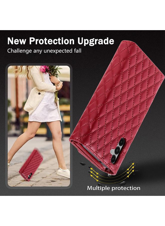 S-TOP Case For Samsung Galaxy A03s US Zipper Multi-Card Wallet Rhombic Leather Phone Case - Image 5