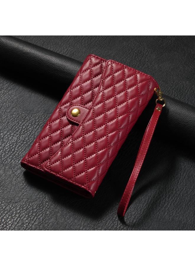 S-TOP Case For Samsung Galaxy A03s US Zipper Multi-Card Wallet Rhombic Leather Phone Case - Image 2