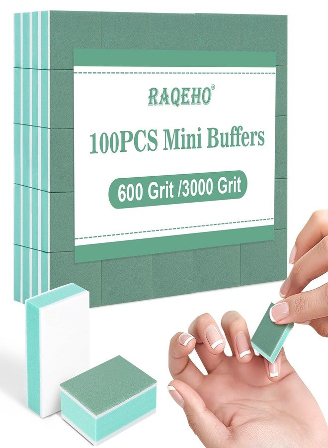 RAQEHO 100 Mini Nail Buffers Block - Mini Buffing Block limas para uñas Fingernail Files Bulk 600/3000 Grit Nail Polishing Sponge for Gel Natural Nails Scratch Remove Mirror Finish Manicure Nail Care - Image 1
