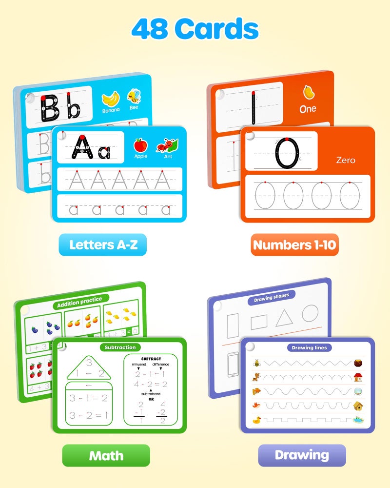 D-FantiX Magic Grooved Writing Practice for Kids Age 3-5, Reusable Grooved Handwriting Practice for Kids 5-7, Number Letter Tracing Practice Cards for Kids Kindergarten Preschool Learning Activities - Image 2