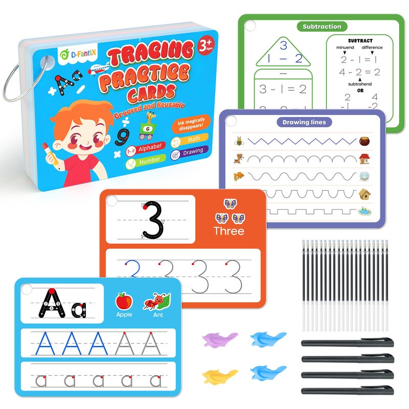 D-FantiX Magic Grooved Writing Practice for Kids Age 3-5, Reusable Grooved Handwriting Practice for Kids 5-7, Number Letter Tracing Practice Cards for Kids Kindergarten Preschool Learning Activities - Image 1
