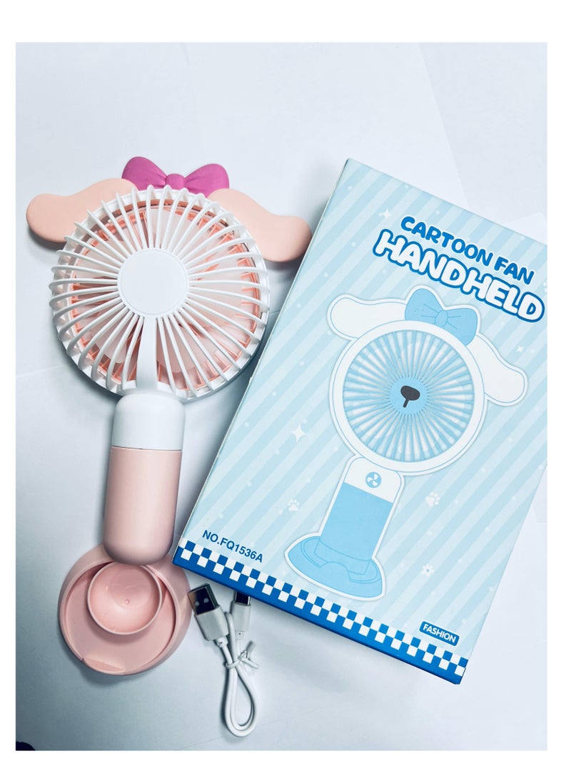 راكسوم مروحة يدوية، مروحة طاولة صغيرة، مروحة يدوية شخصية محمولة قابلة لإعادة الشحن مزودة بمنفذ USB، مع حامل للسيارة والتخييم في الهواء الطلق والمكتب والمنزل والسفر، لون وردي - Image 4