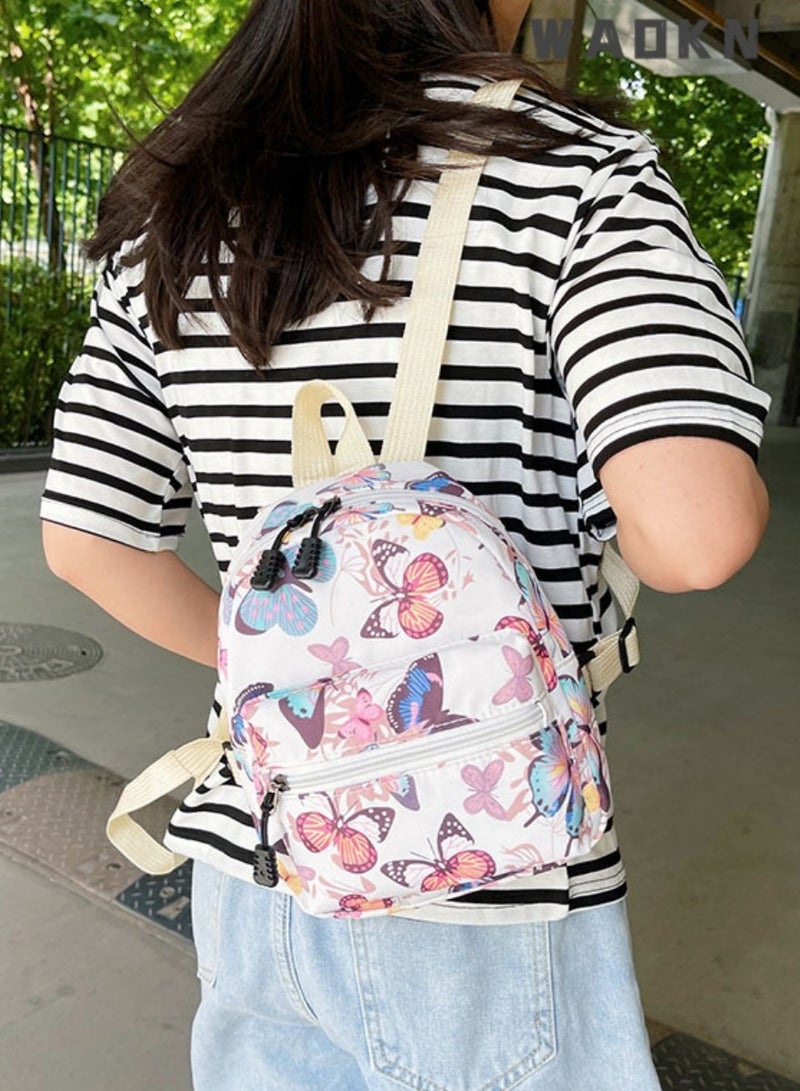 WAOKN Fashion Nylon Butterfly Print Backpack for Girls, Soft and Cute School Bag Back Bag for Students, Sweet Girly Style Canvas Travel Bag Backpack for Kids - Image 2
