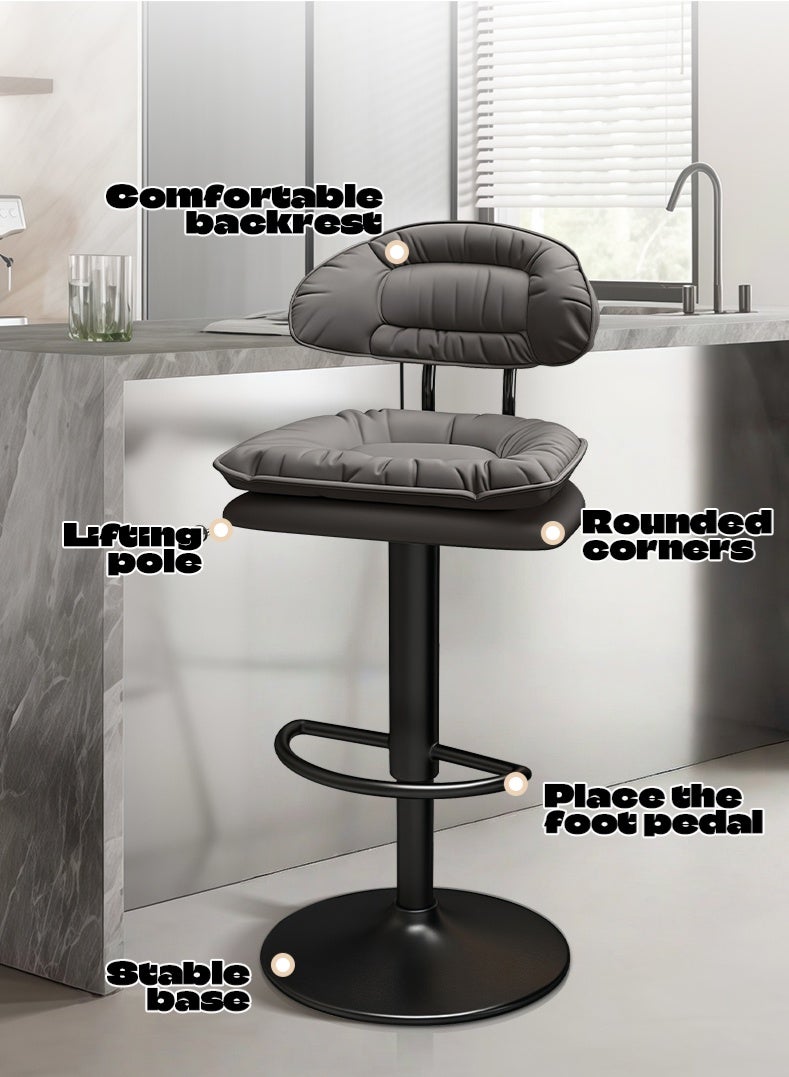 كراسي بار قابلة لتعديل الارتفاع مع مسند ظهر، كراسي بار دوارة 360 درجة مع مسند ظهر، مسند قدم معدني، كرسي مرتفع، كرسي دوار عصري، كرسي بيسترو، رمادي - Image 3