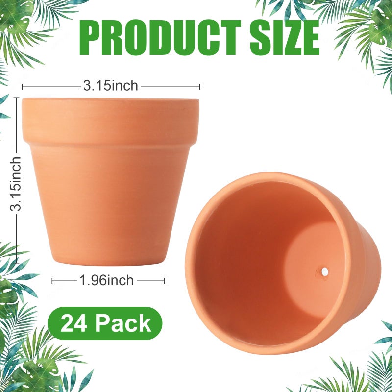 Baxrou Terra Cotta Pots, 24 Pack 3.15 Inch Mini Clay Pot with Drainage Holes,Cactus Flower Nursery Terracotta Pots for Indoor/Outdoor Succulent Plants, Crafts, Wedding Favor - Image 2