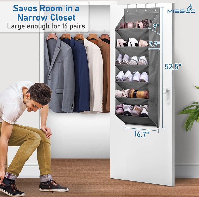 Ndola Heavy Duty Over The Door Shoe Organizer with Deep Pockets for 12 Pairs of Size 14 Shoes with Design Patent Hanging Shoe Rack for Closets and Narrow Door Storage Oxford Shoe Holder Hanger 3 - Image 5