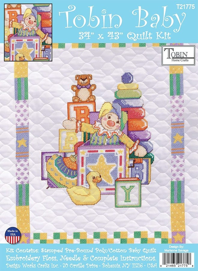 Tobin Jack in The Box Baby Quilt Stamped for Cross Stitch Kit, 34"x43", by The Yard - Image 2