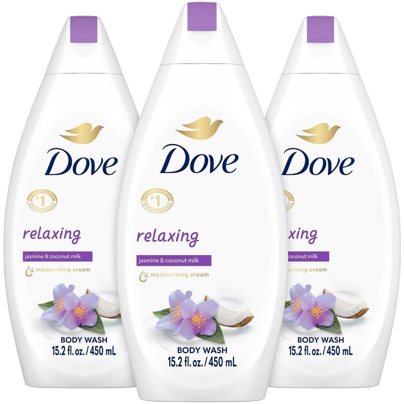 Dove غسول الجسم دوف للاسترخاء 3 عبوات ياسمين وحليب جوز الهند لبشرة أنعم وأملس 152 أونصة لكل منها - Image 2