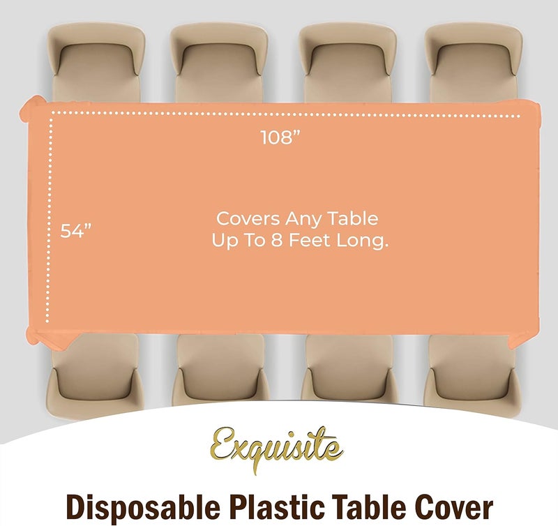 Exquisite 12-Pack Premium Plastic Tablecloth 54in. x 108in. Rectangle - Peach - Image 4
