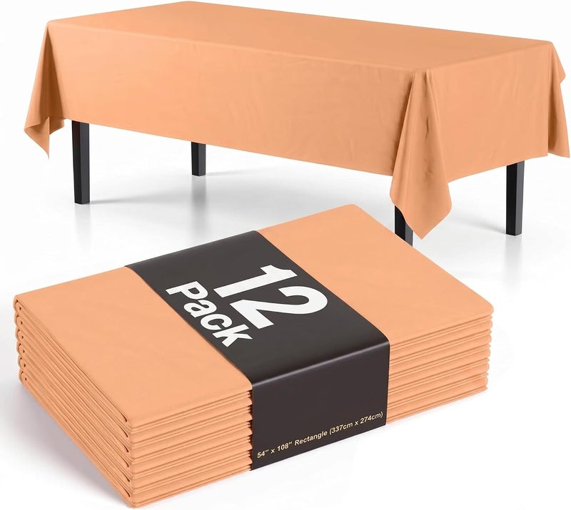 Exquisite 12-Pack Premium Plastic Tablecloth 54in. x 108in. Rectangle - Peach - Image 1