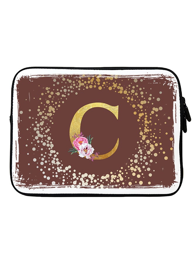 Stylizedd Laptop Sleeve Bag for Macbook 13, 14, 15, 16 inch- Custom Monogram Initial Letter Floral Pattern Alphabet - C  (Brown) - Image 1