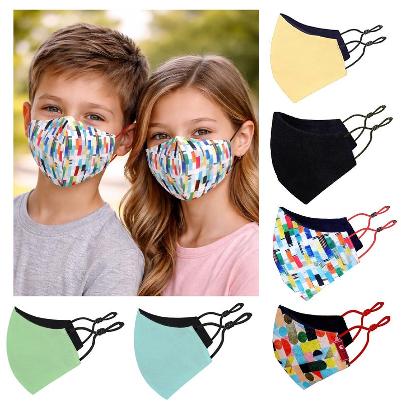 Bildos Cotton Mask For Kids (7 to 13 Years) with adjustable straps (Pack of 6) - Image 1