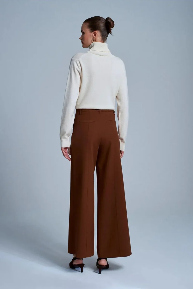 Dilvin Walnut Brown DILVIN Wide-Leg Crepe Trousers for Women | Best Price UAE