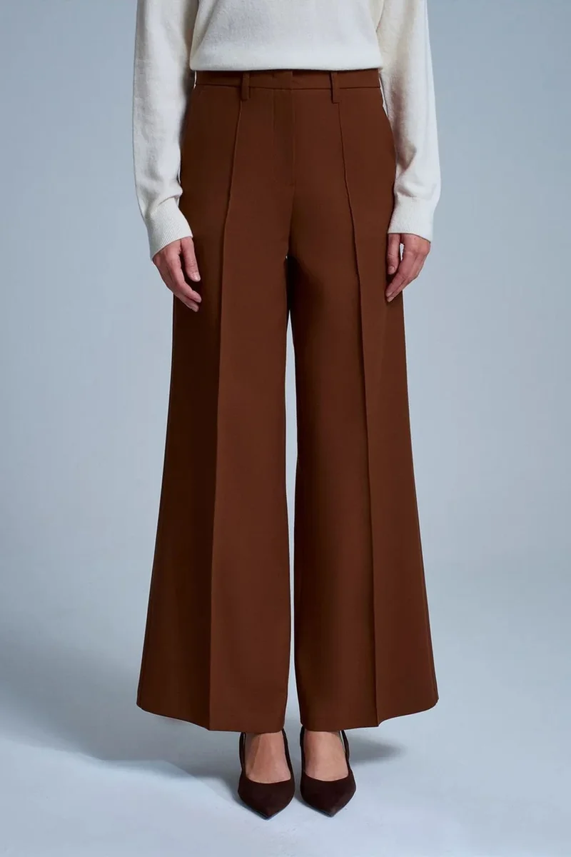 Dilvin Walnut Brown DILVIN Wide-Leg Crepe Trousers for Women | Best Price UAE