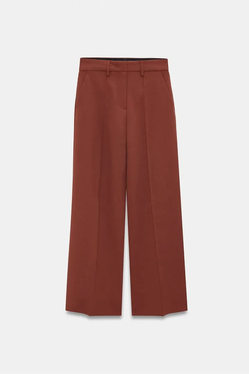 Dilvin Walnut Brown DILVIN Wide-Leg Crepe Trousers for Women | Best Price UAE