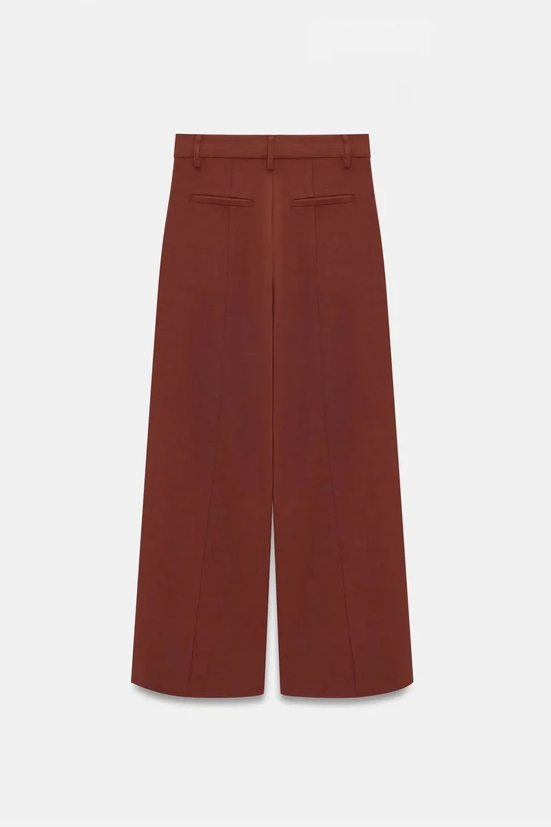 Dilvin Walnut Brown DILVIN Wide-Leg Crepe Trousers for Women | Best Price UAE