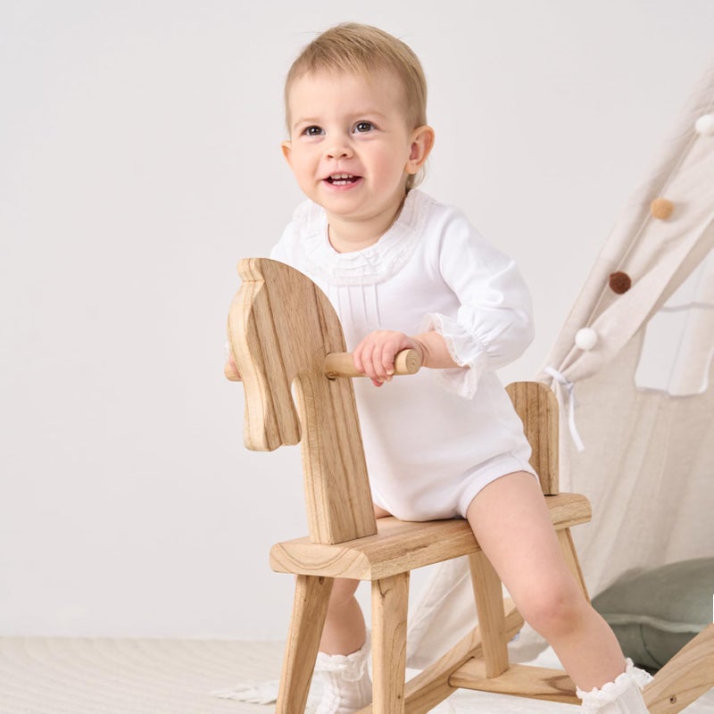 pureborn Baby Girls Bodysuit Long Sleeve Ruffled Collar Cotton White Spring Fall Outfit for Infant 0-3 Months - Image 2