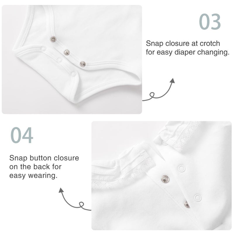 pureborn Baby Girls Bodysuit Long Sleeve Ruffled Collar Cotton White Spring Fall Outfit for Infant 0-3 Months - Image 5