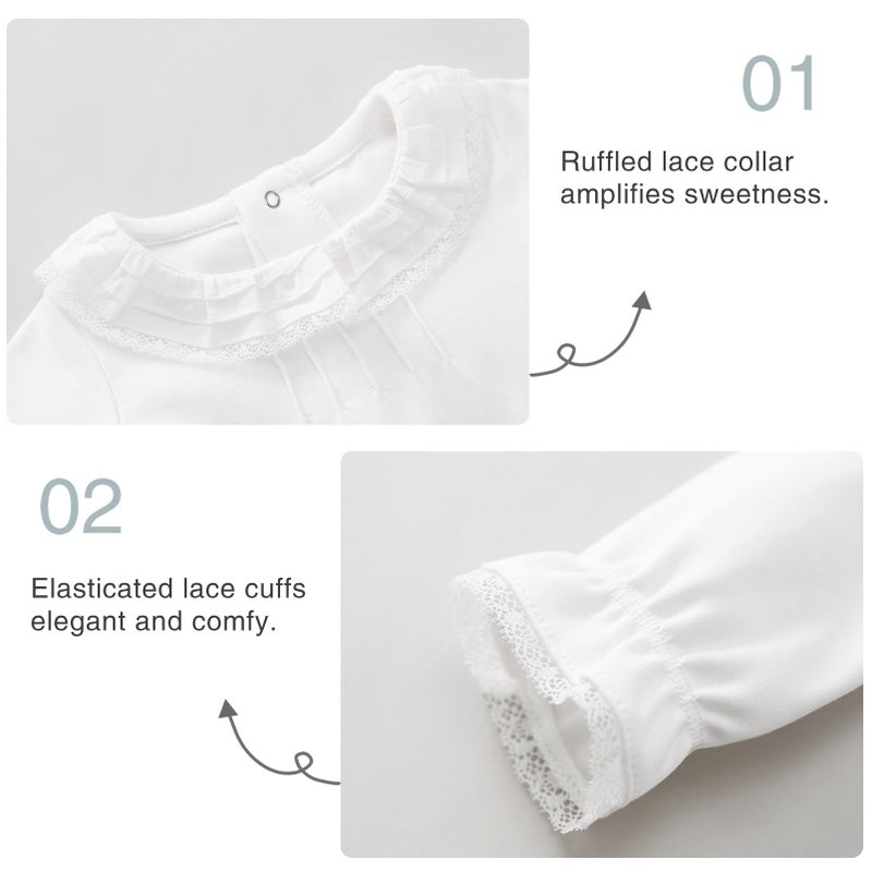 pureborn Baby Girls Bodysuit Long Sleeve Ruffled Collar Cotton White Spring Fall Outfit for Infant 0-3 Months - Image 4