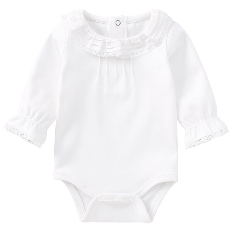 pureborn Baby Girls Bodysuit Long Sleeve Ruffled Collar Cotton White Spring Fall Outfit for Infant 0-3 Months - Image 1
