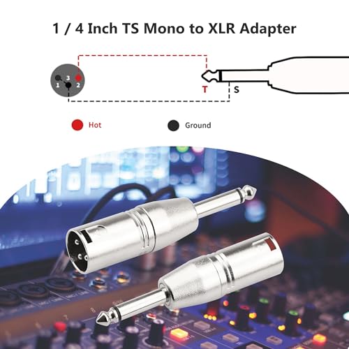 FNKTQL 1/4 Inch TS Mono to XLR Adapter, Male XLR to 6.35mm Quarter Inch Unbalanced Audio Connector Compatible with Stereo,Microphone,Mixer-2 Pack - Image 3