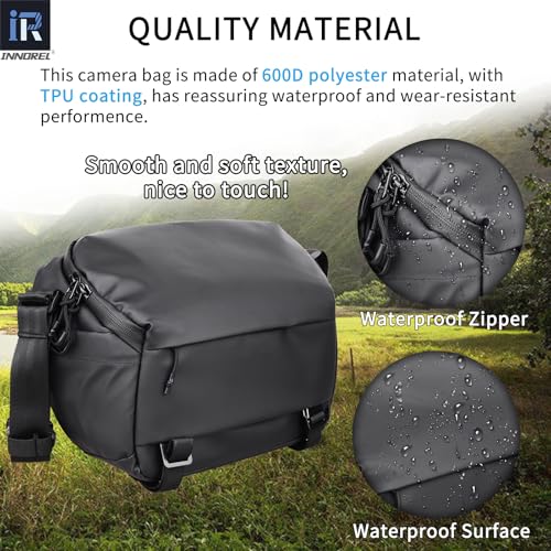 INNOREL Camera Sling Bag,DSLR/SLR/Mirrorless Travel Waterproof Camera Bags Case Crossbody for Photographers with Tripod Holder and Removable Modular Inserts,6 Liters,Green - Image 2