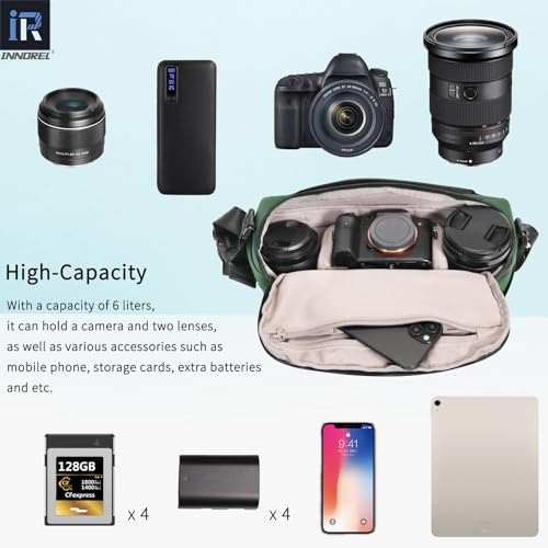 INNOREL Camera Sling Bag,DSLR/SLR/Mirrorless Travel Waterproof Camera Bags Case Crossbody for Photographers with Tripod Holder and Removable Modular Inserts,6 Liters,Green - Image 3