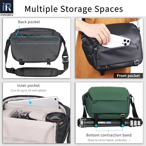 INNOREL Camera Sling Bag,DSLR/SLR/Mirrorless Travel Waterproof Camera Bags Case Crossbody for Photographers with Tripod Holder and Removable Modular Inserts,6 Liters,Green - Image 4