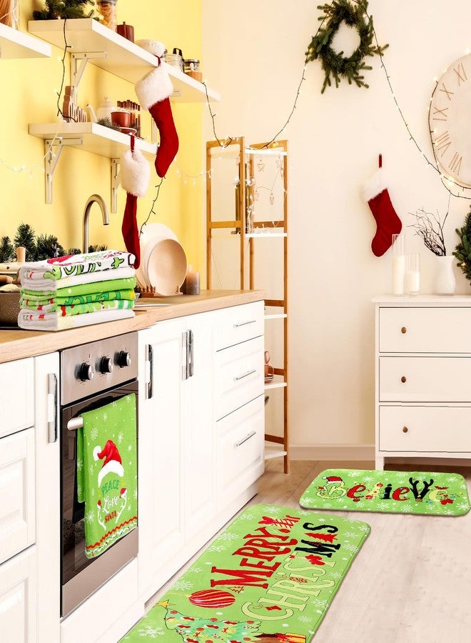 FuWeave Xmas Kitchen Rugs Kitchen Mats Towels Christmas Red Green Holiday Decor Farmhouse Decor for Home Waterproof Non Slip Rugs and Towels(Green, White,Christmas) - Image 4