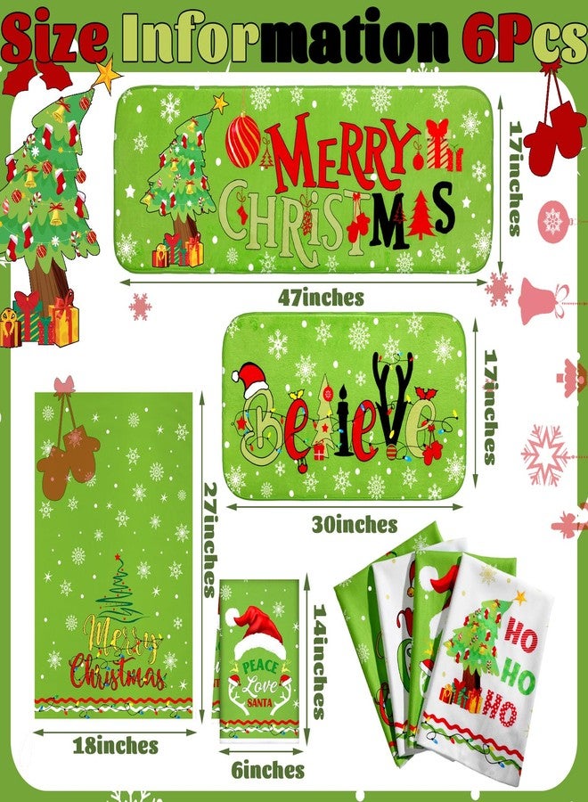 FuWeave Xmas Kitchen Rugs Kitchen Mats Towels Christmas Red Green Holiday Decor Farmhouse Decor for Home Waterproof Non Slip Rugs and Towels(Green, White,Christmas) - Image 3