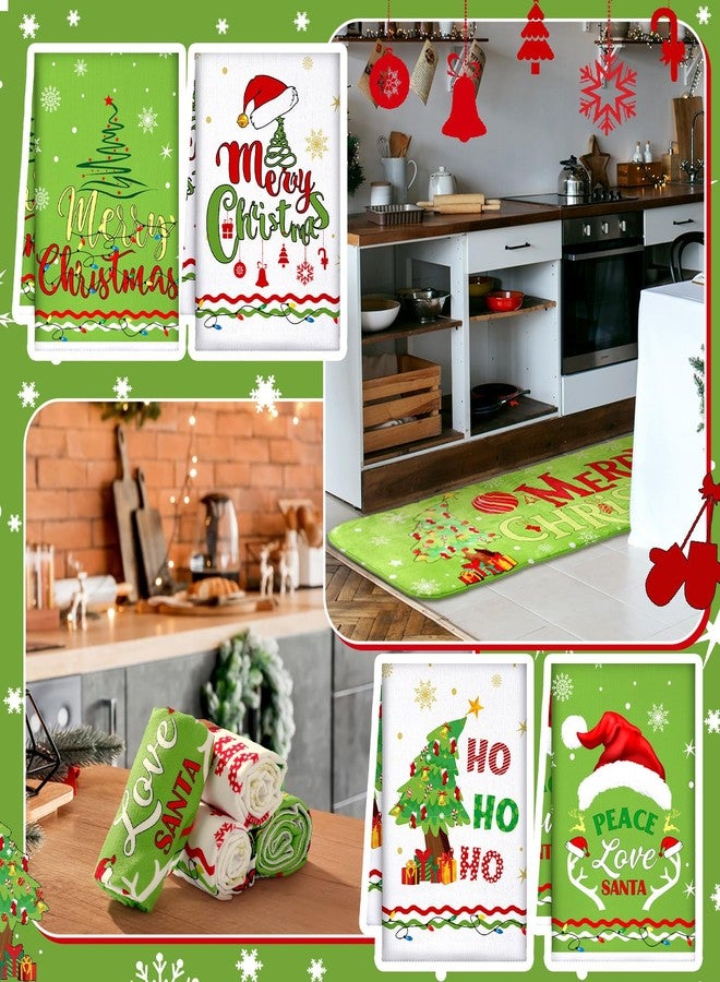 FuWeave Xmas Kitchen Rugs Kitchen Mats Towels Christmas Red Green Holiday Decor Farmhouse Decor for Home Waterproof Non Slip Rugs and Towels(Green, White,Christmas) - Image 5