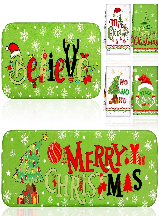 FuWeave Xmas Kitchen Rugs Kitchen Mats Towels Christmas Red Green Holiday Decor Farmhouse Decor for Home Waterproof Non Slip Rugs and Towels(Green, White,Christmas) - Image 1
