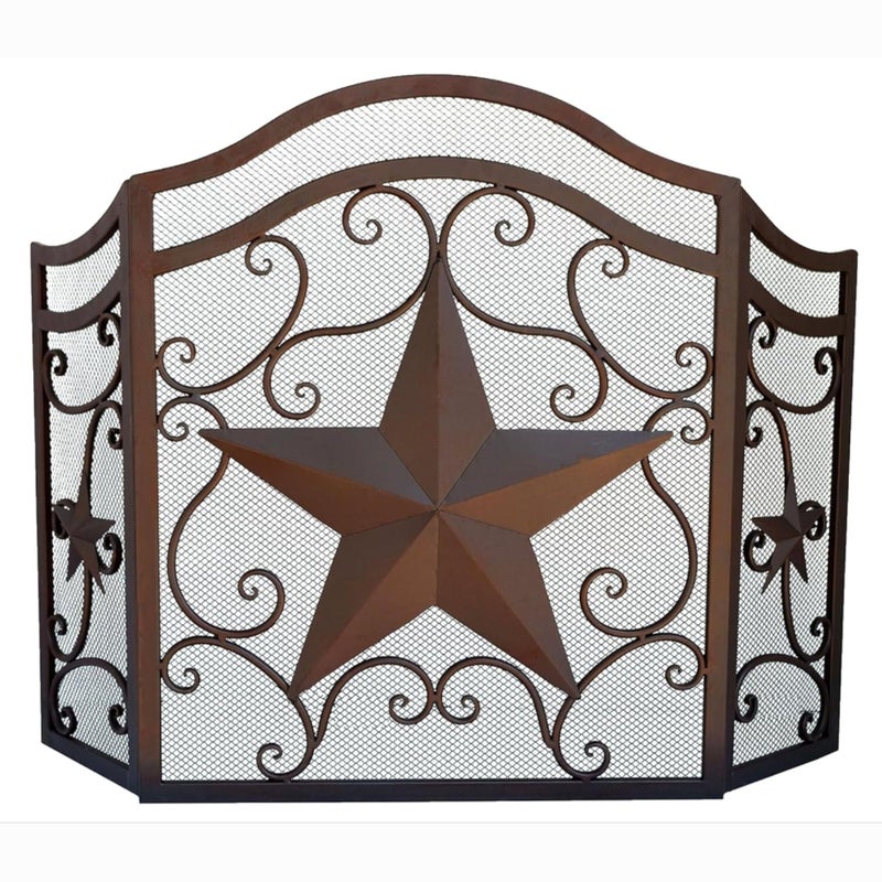 BestGiftEver BestGiftEver 3Panel Fireplace Screen Decorative with Stars  Scrolls Detail  Stand Alone Fireplace Cover Metal Mesh Screen  Home Decor for Cabin Lodge and Rustic Country Style Firescreen 