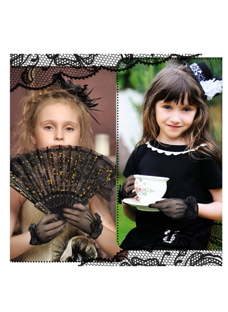 SYOSI 3 Pairs Girl Net Lace Gloves Tea Party Gloves Princess Gloves Bow Tie Gloves Kids First Communion Gloves for Little Girls Pearl Dress Gloves for Wedding Pageant for Girls Aged 4-16  - Image 5