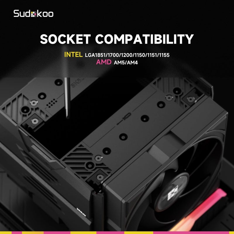 حامل مبرد وحدة المعالجة المركزية Sudokoo لسلسلة SK700: مجموعة حامل تركيب المبرد الهوائي لـ AM4، AM5، Intel LGA 1851/1700/1200/115X - إطار ثابت مضاد للانحناء للمبرد - Image 5